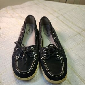 Sperry Black Boat Shoes with Cream Soles